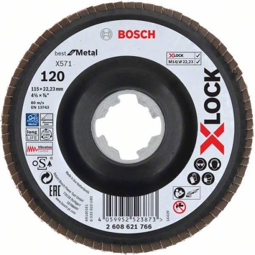 BOSCH X-LOCK Lamelové brúsne kotúče Best for Metal systému Ø 115 mm, G 120, X571, lomená verzia, plast 2608621766