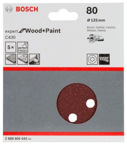 BOSCH Brúsny papier C430, balenie 5 ks 125 mm, 80 2608605642