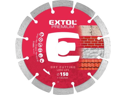 EXTOL PREMIUM kotúč diamantový rezný, segmentový Long Life - suché rezanie, 150x22,2x2,3mm 108913