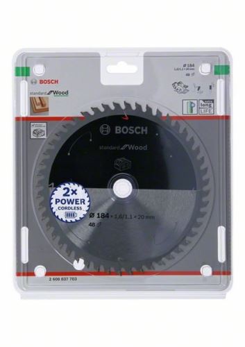 BOSCH Pílový kotúč pre aku píly; Standard for Wood 184x20x1,6/1,1x48T 2608837703