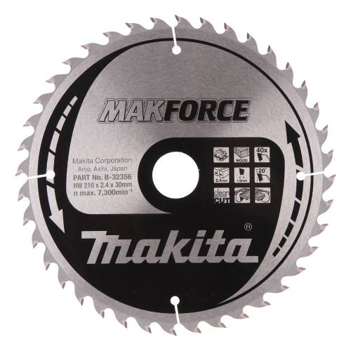 MAKITA kotúč pílový drevo MAKFORCE 210x2.4x30 mm 40 zubov B-32356