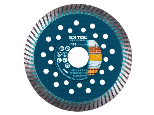 EXTOL INDUSTRIAL kotúč diamantový rezný, turbo Fast Cut, suché aj mokré rezanie, O 115x22,2x2mm 8703051