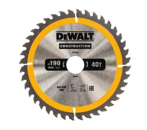 DeWALT Pílový kotúč 190 x 30 mm, 40 zubov, ATB 10°, šírka kotúča 1,7 mm, univerzálny rez DT1945