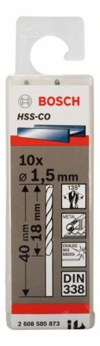 BOSCH Vrtáky do kovu HSS-Co, DIN 338 1,5 x 18 x 40 mm (10 ks) 2608585873