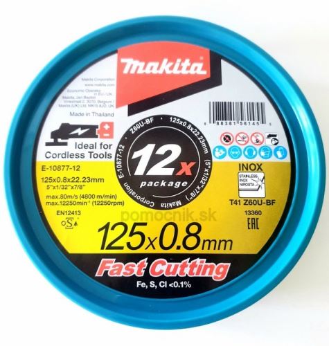 MAKITA kotúč rezný nerez 125x0.8x22.23 mm, 12 ks newE-22953-12 E-10877-12