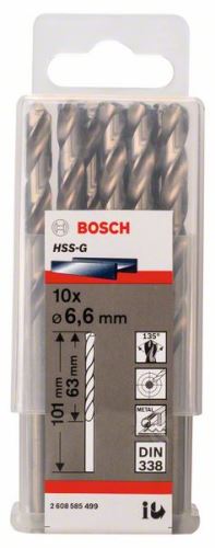 BOSCH Vrtáky do kovu HSS-G, DIN 338 6,6 x 63 x 101 mm (10 ks) 2608585499