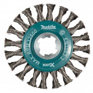 MAKITA kotúčová kefa z oceľového drôtu-splietaný drôt priemer 0,5 mm X-LOCK 115 mm D-73405