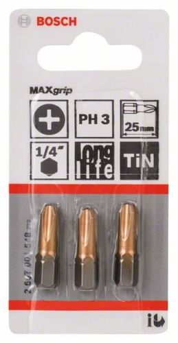 BOSCH bit ph 3 tin, 25mm, 3ks 2607001548