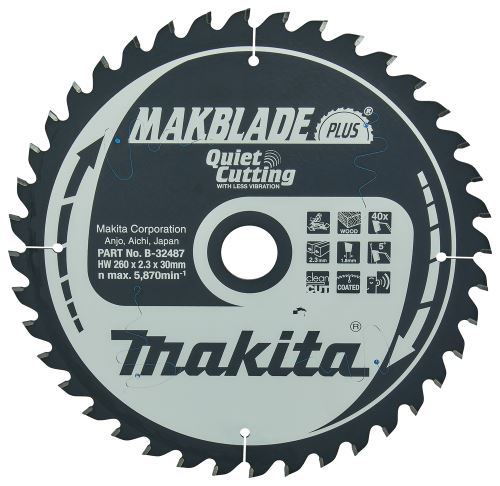 MAKITA Pílový kotúč na drevo MAKBLADEplus 260x2.3x30mm 40Z B-32487