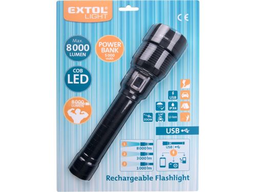 Extol Svietidlo 8000 lm, zoom, USB nabíjanie s powerbankou, 60W COB LED 43142