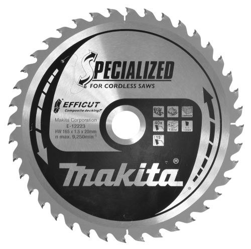 MAKITA kotúč pílový kompozitné drevo Efficut 165x1.5x20 mm 40 zubov E-12223