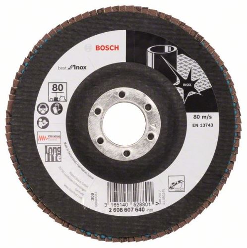 BOSCH Lamelový brúsny kotúč X581, Best for Inox 125 mm, 22,23 mm, 80 2608607640