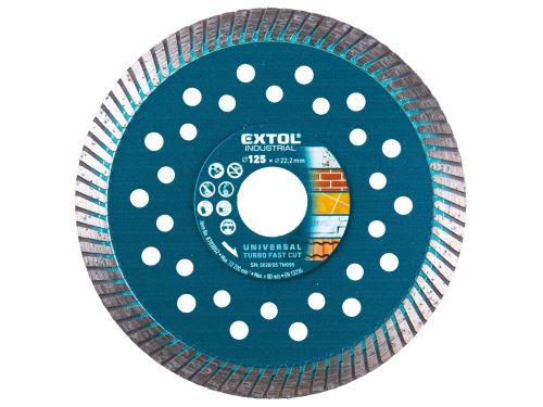 EXTOL INDUSTRIAL kotúč diamantový rezný, turbo Fast Cut, suché aj mokré rezanie, O 125x22,2x2mm 8703052