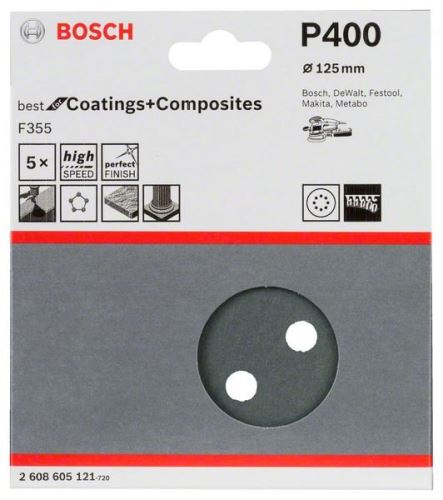 BOSCH Brúsny papier F355, balenie 5 ks 125 mm, 400 2608605121