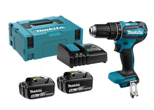 Makita Aku bezuhlíkový príklepový skrutkovač Li-ion LXT 18V/5,0 Ah, Makpac DHP485RTJ