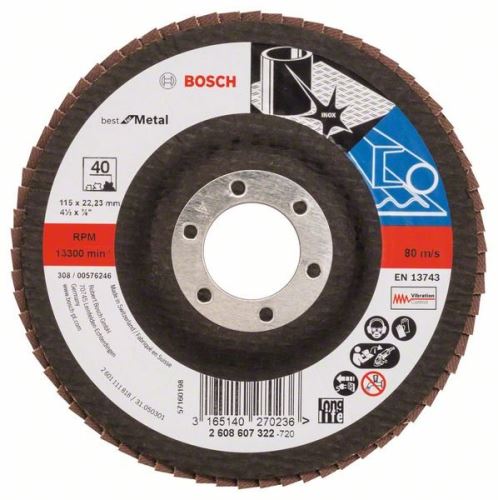 BOSCH Lamelový brúsny kotúč X571, Best for Metal D = 115 mm; G = 40, rovný 2608607322