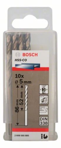 BOSCH Vrtáky do kovu HSS-Co, DIN 338 5 x 52 x 86 mm (10 ks) 2608585885