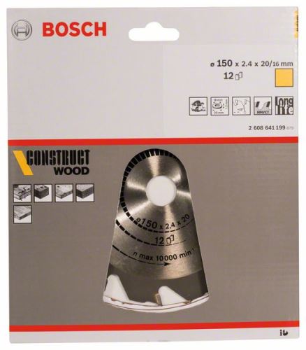 BOSCH Pílový kotúč Construct Wood 150 x 20/16 x 2,4 mm; 12 2608641199