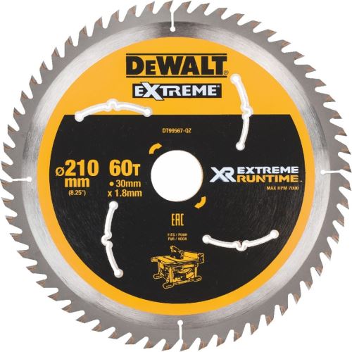 DeWALT Pílový kotúč (ideálny pre píly FLEXVOLT), 210 x 30 mm, 60 zubov DT99567