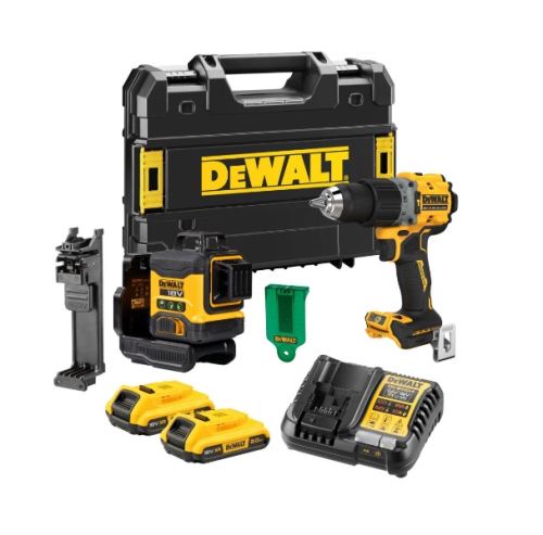 Dewalt Sada: laser DCLE34031 + vŕtačka DCD805 + 2x aku + nabíjačka + púzdro DCK2095D2T