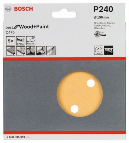 BOSCH Brúsny papier C470 (5 ks) 150 mm, 240 2608605091